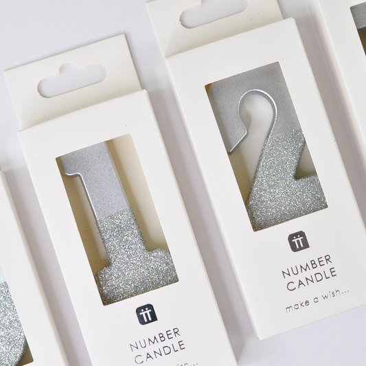 Silver Glitter Number Candles